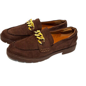Anne Klein Eunice Brown Coco Vegan Loafers Chunky‎ Chain Preppy Women’s 8.5 Work